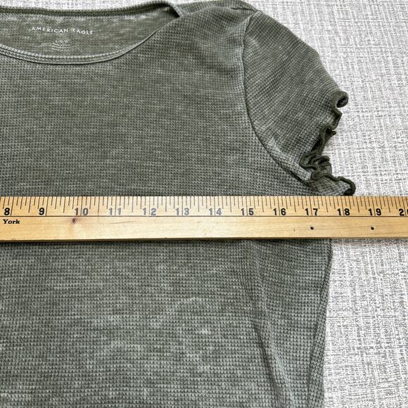 American Eagle Women's L Crop Top Waffle Knit Lettuce Hem Green Y2K Fairy Earthy - Picture 5 of 7